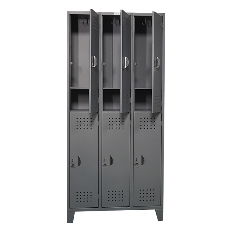 Locker de 6 puestos 2 x 3 div zapatera (1) locker de 6 puestos con 3 puertas abiertas
